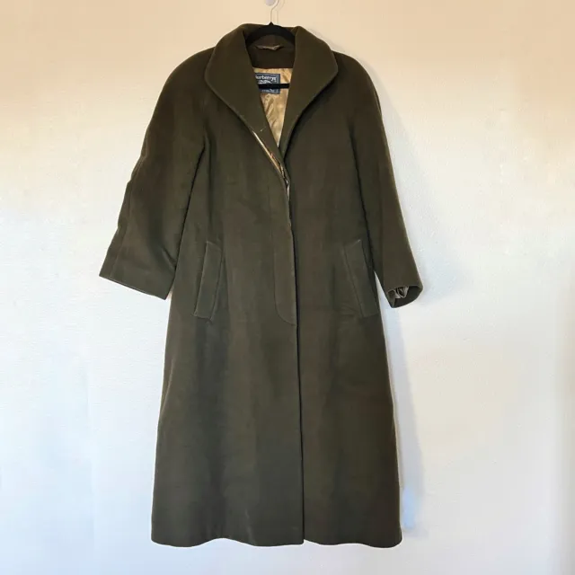 Burberry Womens Vintage Car Coat Wool Cashmere Dark Olive Green Lined Size 10