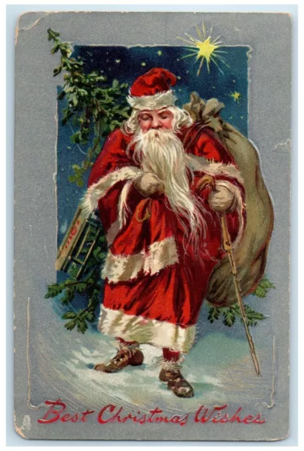 c1910's Christmas Tree Santa Claus Sack Of Toys Embossed Tuck's Antique Postcard