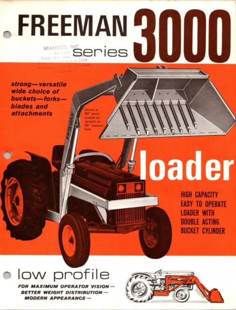 One(1) Freeman Series 3000 Loader Tractor Dealer Sales Specs Flyer Brochure