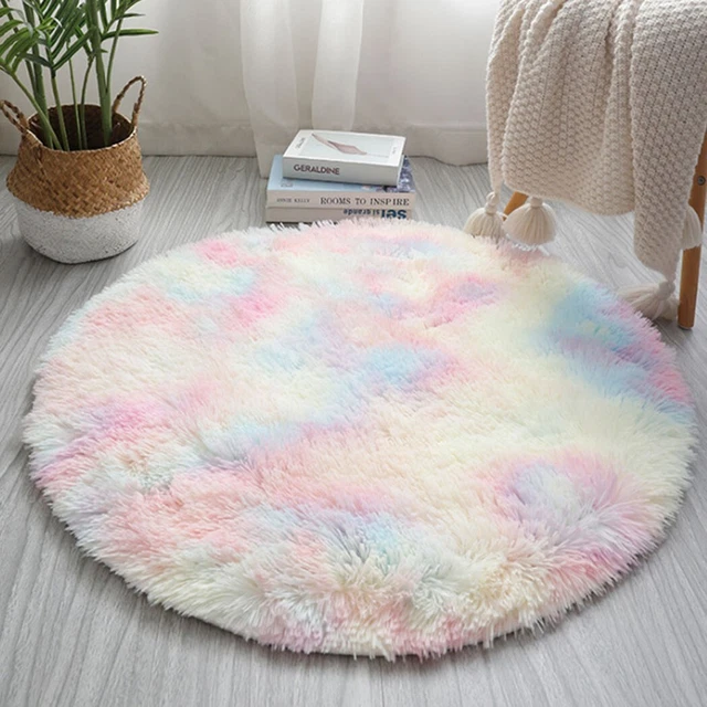Rainbow Round Non Slip Rugs Floor Carpet Mat Plush Soft Shaggy Area Rug