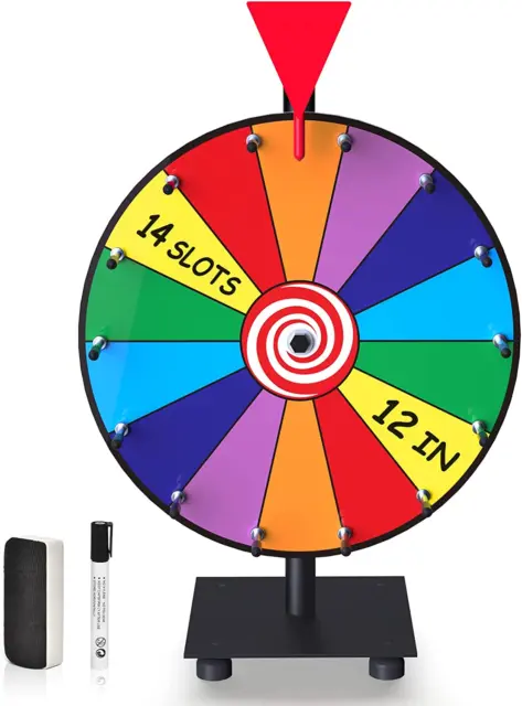 12-Inch Spinning Prize Wheel - Heavy Duty Base with 14 Slots Color Tabletop Spin