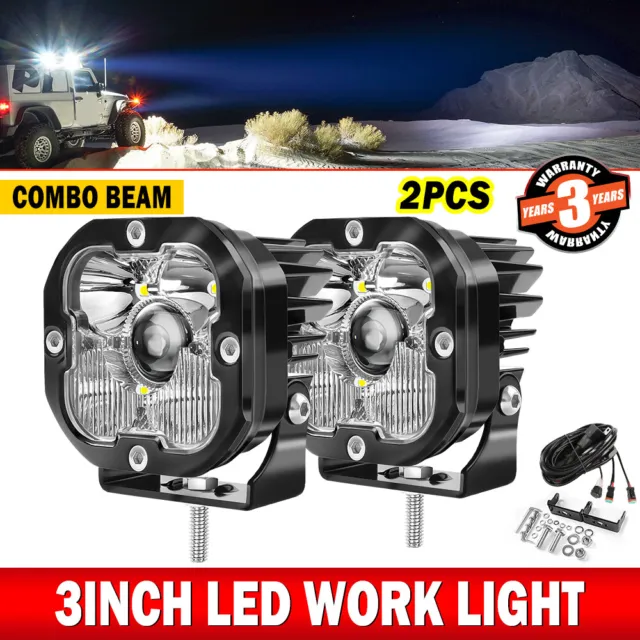 White 2x 3inch led light Pods Laser 1000m Spot Flood fog driving ATV UTV 4WD 4X4