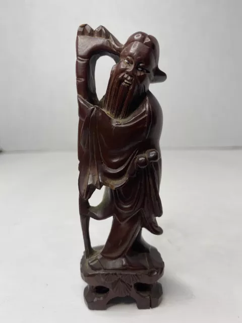 VTG Hand Carved Wood Mud Man Staff Beard Oriental Asian Chinese Tibetan 4.75”
