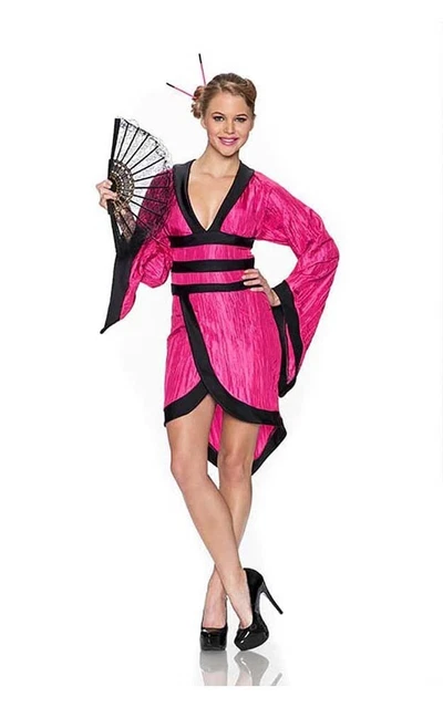 Gorgeous Geisha Fuchsia Kimono Adult Japanese Womens Fancy Dress Costume