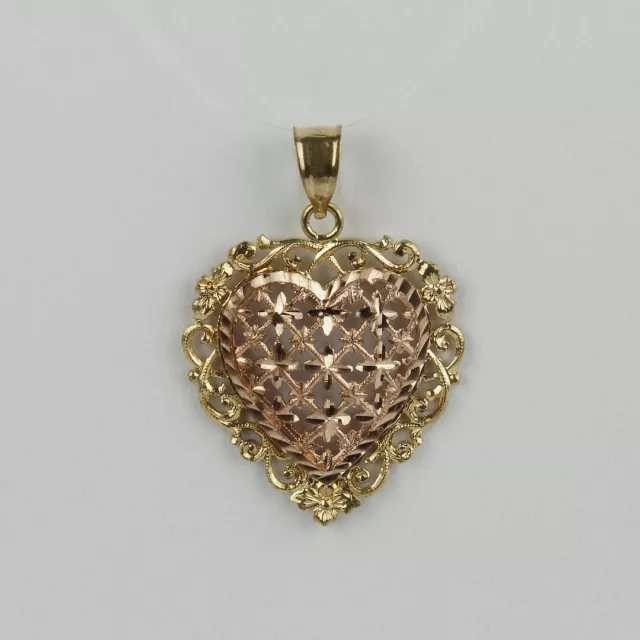 Beverly Hills Gold 14k Yellow and Rose Gold Filigree Heart Pendant