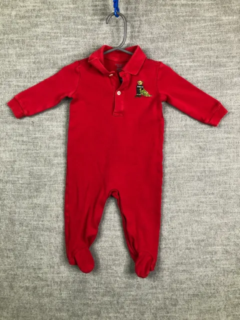 Ralph Lauren Romper Baby Boys 9M Red Long Sleeve Polo Bear Christmas Coverall