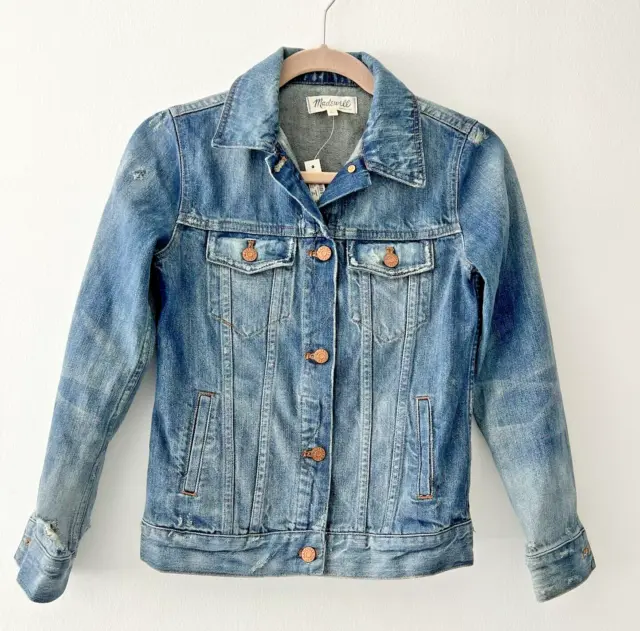 NWT Madewell The Jean Jacket in Ellery Wash Blue Distressed Denim SZ XS