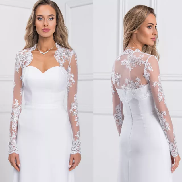LACE BOLERO LONG Sleeves Women Bridal Jacket For Wedding Sequin