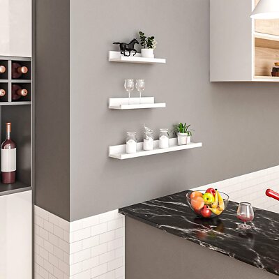 Set 6 Mensole Sospese WOLTU In MDF Bianco - Scaffali Da Parete Per Soggiorno, Cucina, Camera, Ufficio - Foto 6