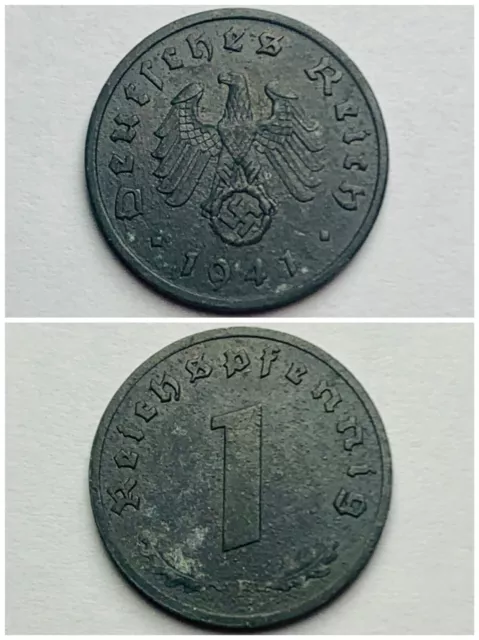 Uncirculated 1941 F Germany Third Reich 1 Reichspfennig World War II Nazi Coin
