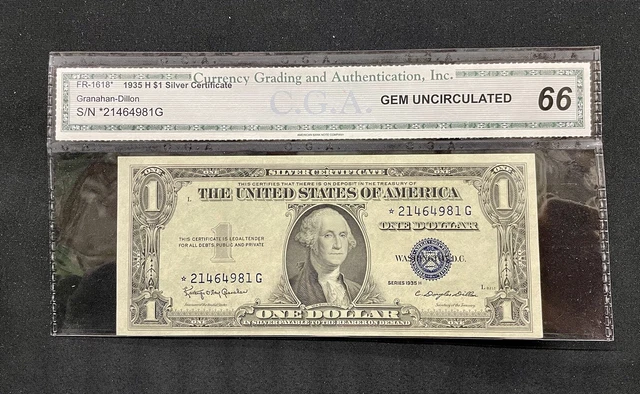 1935 H $1 Blue SILVER Certificate Star Bank Note Graded Uncirculated Gem C.G.A