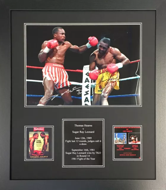 Framed Thomas Hearns & Sugar Ray Leonard Dual Signed Boxing Photo Coa See Proof