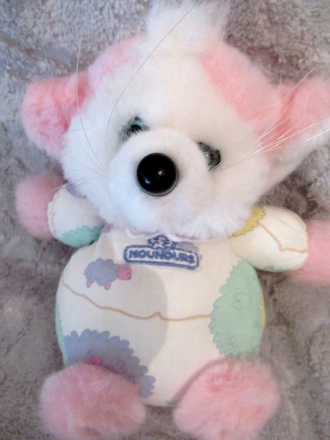 doudou peluche souris vintage rose blanc marque nounours grelot
