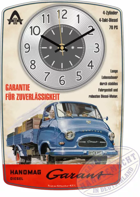 Oldtimer Wanduhr Motiv Hanomag Garant 70 PS Geschenk Deko Lastwagen