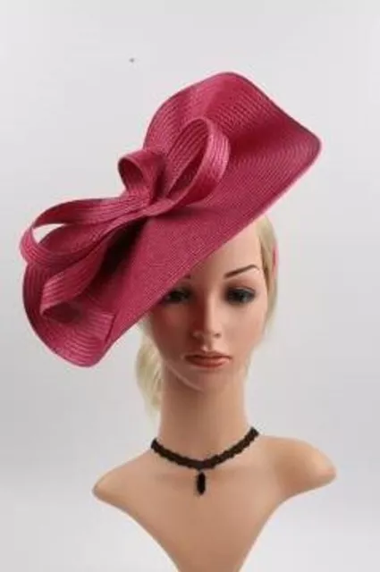 Stunning Large Pink Straw Fascinator With Straw Trim On Headband, Spring Races