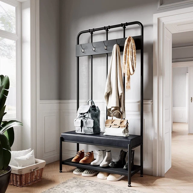 HALL TREE WITH Coat Rack Shoe Bench,76'' Entryway Bench with Storage