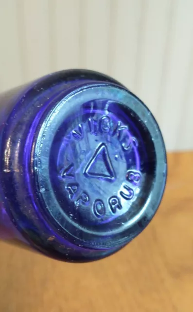 Vintage VICKS VAPORUB Cobalt Blue Glass Bottle Jar RARE Antique Nice Shape 50's? 3