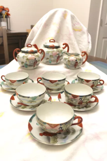 Mint Vintage Japanese Tt Takito Porcelain Hand Painted 15 Piece Tea Set