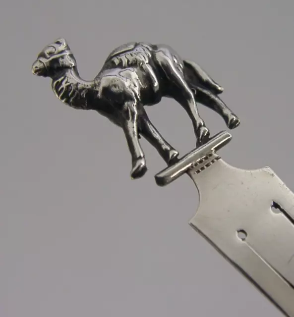 RARE ENGLISH STERLING SILVER CAMEL BOOKMARK PAGE MARKER c1902 ANTIQUE ANIMAL