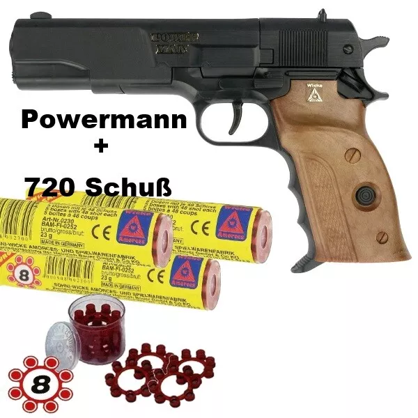 AGENT POWERMAN Knall-Pistole mit 480 Schuß Munition Kinder Spielzeug Revolver