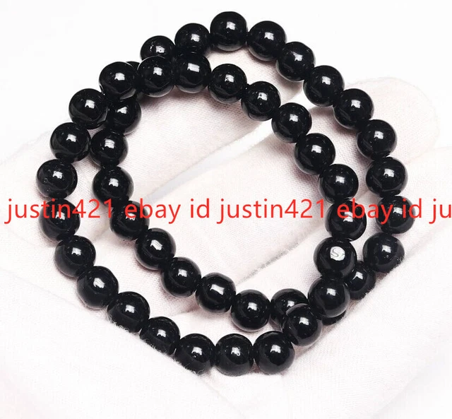 8mm 2pcs Top Natural Black Agate Onyx Round Beads Gemstone Bracelet 7.5" AAA