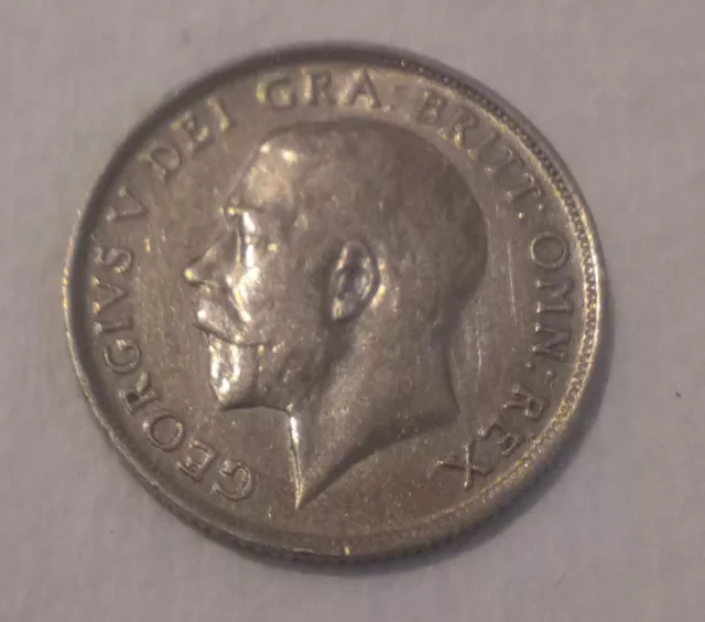 1914 Great Britain king George V Sterling Silver One Shilling : VF XF, RIM DING