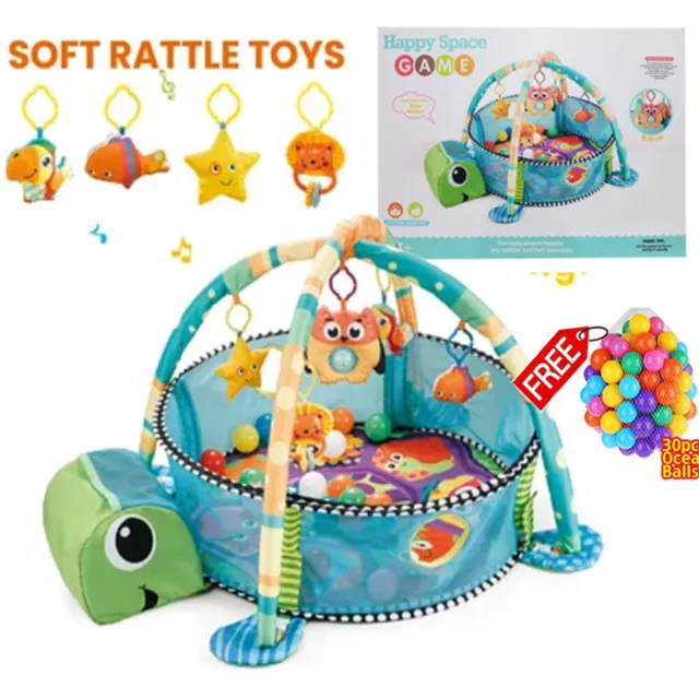 Kids 3 in 1 Turtle Baby Gym Activity Floor Mat| Ball Pit & Toys Baby Play Mat UK 2