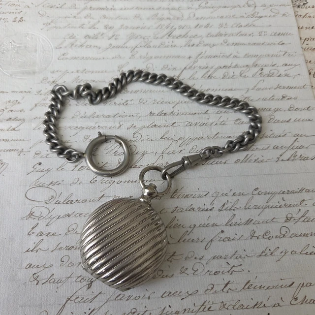 Ancienne Chaîne De Montre De Gousset En Métal Argenté - Avec Breloque Couteau - Avant 1920