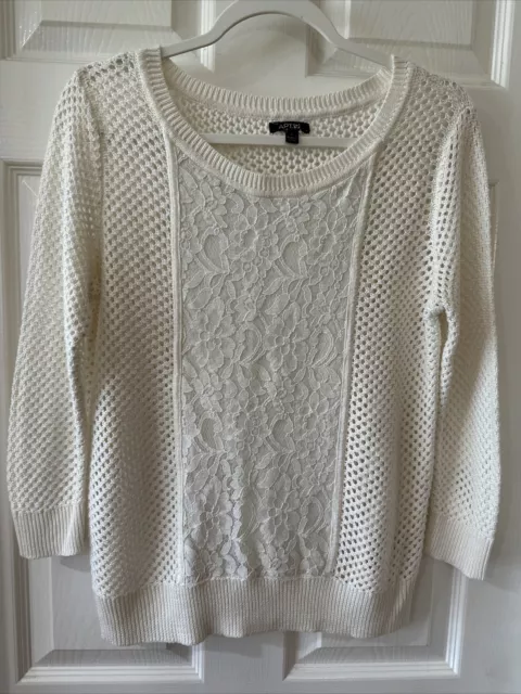 Apt. 9 Women's Large Pullover Sweater Ivory Open Knit Lace Accent EUC