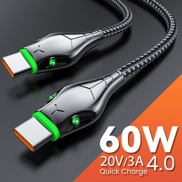 Type C to Type-C Cable PD 60W Fast Charge Braided USB Lead LED 2M 3M For Samsung
