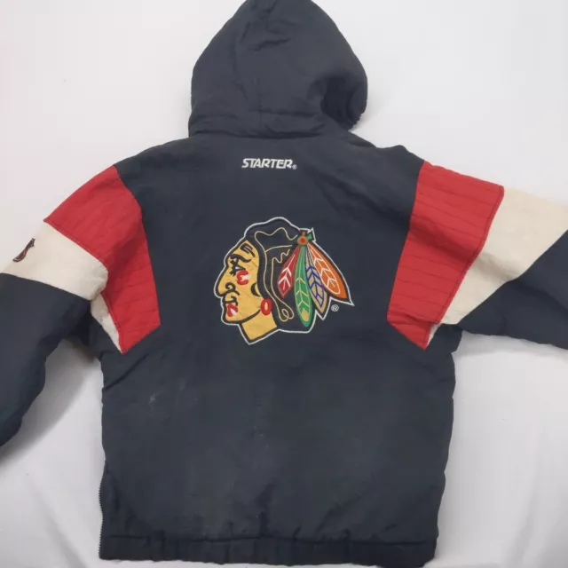 Vintage 90s Starter Chicago Blackhawks Pullover Puffer Hoody Jacket Small NHL
