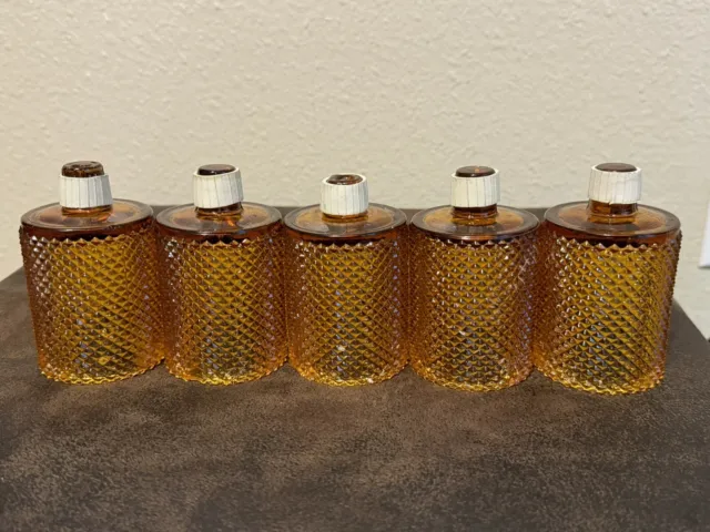 Lot Of 5 Vintage Amber Hobnail Glass Votive Peg Candle Holders W/ Grommets