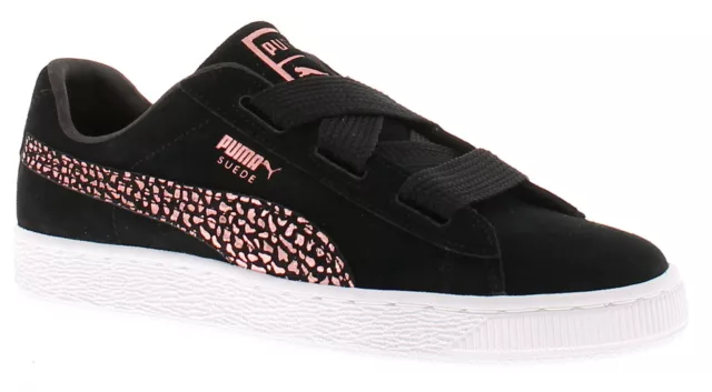 Puma Girls Trainers Junior Suede Heart Leather Lace Up black UK Size