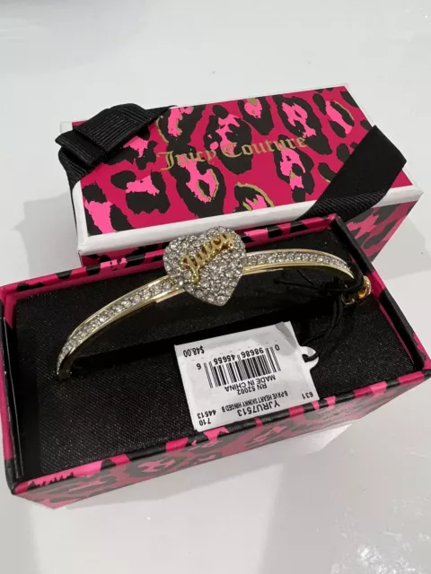 New Juicy Couture Gold Pave Heart Skinny Hinge Bangle Bracelet