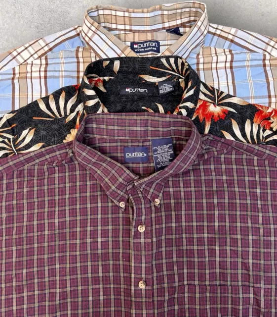 LOT OF 3 Puritan 2XL XXL Men's Short Sleeve Button Up Shirts Hawiian