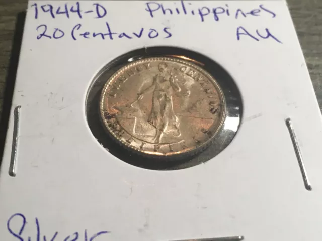 1944 Philippines 20 Centavos  AU .750 Silver ( Denver Mint )  #3743s