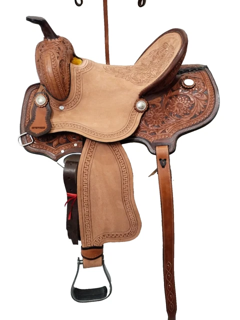 Selle Western Complète Barrel Racing En Cuir Fait Main Taille 18" - Neuf