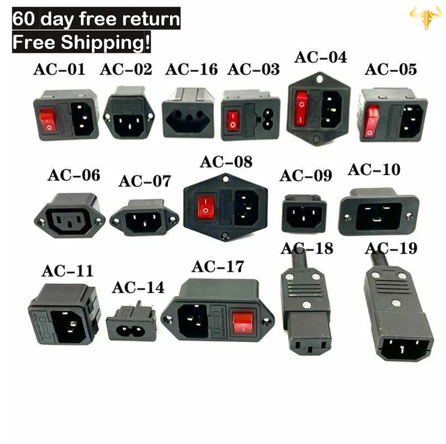 Rocker Switch IEC320 C14 Electrical AC Socket 3 pin red LED 250V 10A Female Male