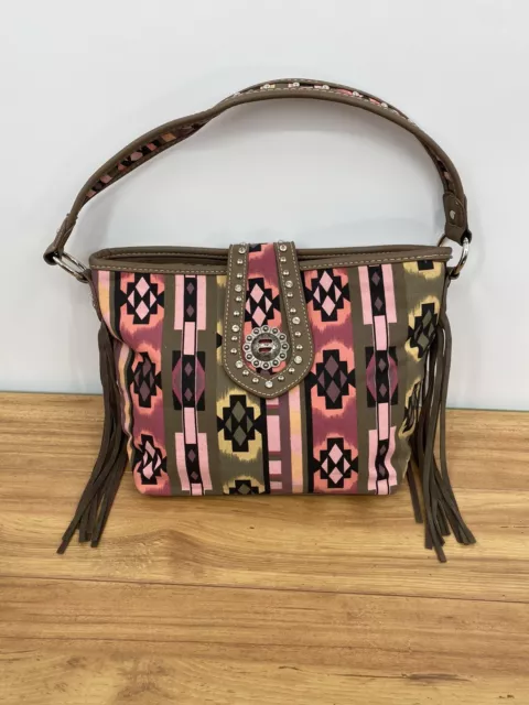 Montana West Aztec Western Purse Shoulder Bag Tote Pockets Snap Studs Embellish