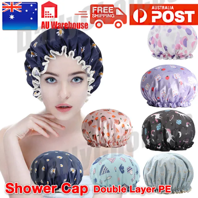 Double Layer Lux Shower Cap Bath Hat Hair Care Women Sleep Waterproof Reusable
