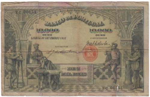 Portugal 10000 Reis 1910 Pick 108 Look Scans Rare