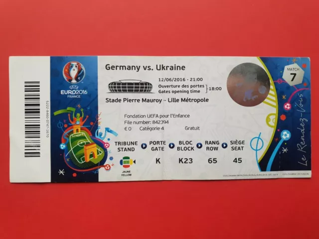 Used Ticket UEFA EURO 2016 #07 Germany vs Ukraine Deutschland DFB