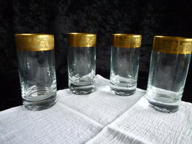 4x Glas, hochwertige Saft oder Longdrink Gläser mit Goldrand und Muster