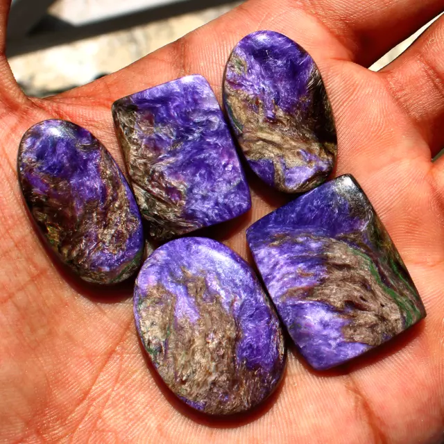 5 Pcs Natural Russian Charoite Top Grade 26mm-32mm Cabochon Loose Gemstones Lot