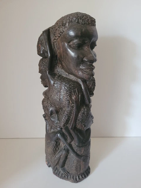 Vintage African Hand Carved Wood Sculpture Ebony Wood Carving  Woman & Children