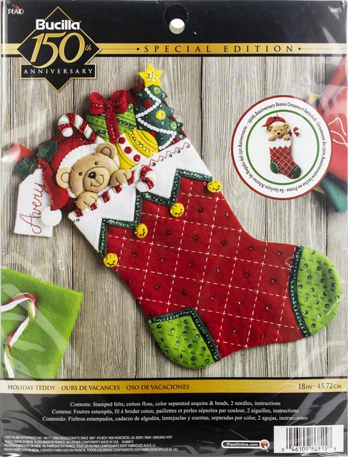 Kit de apliques de medias de fieltro Bucilla 18" peluche de vacaciones largas 86815
