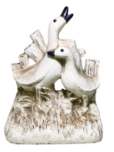 White Goose Geese Cast Iron Doorstop Vintage Patina Farm House Figurine