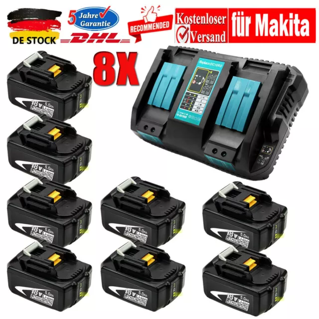 1-8X Für Makita Ersatzakku BL1850B 18V 5,0AH LXT BL1860B BL1830 LED DC18RD Lithi