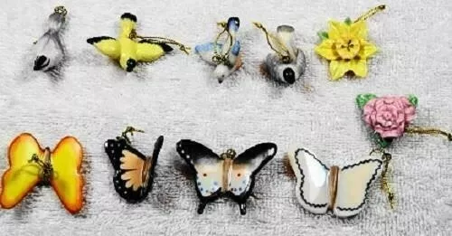 Lenox Spring Miniature Tree Ornaments Set Of 10 Flowers Birds Butterflies NEW