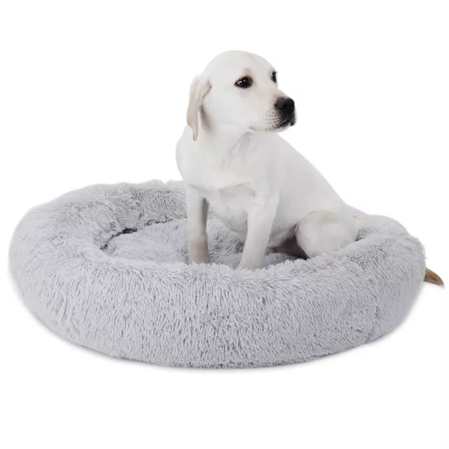 30 Inch Grey Shaggy Fluffy Pet Bed Dog Cat Donut Cuddler Cushion Mats Machine